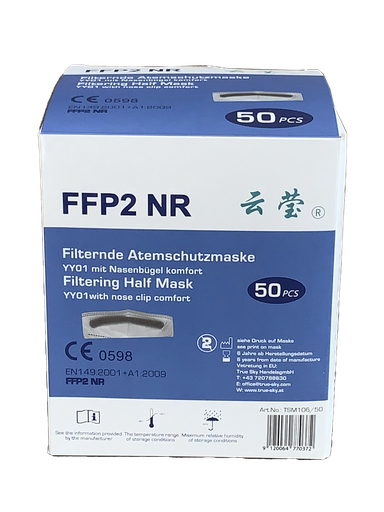 TSM106/50 Atemschutzmaske FFP2 (NR) CE Zertifikat, ohne Ventil, ear loops , mit Nasenschoner, Karton 1000stk