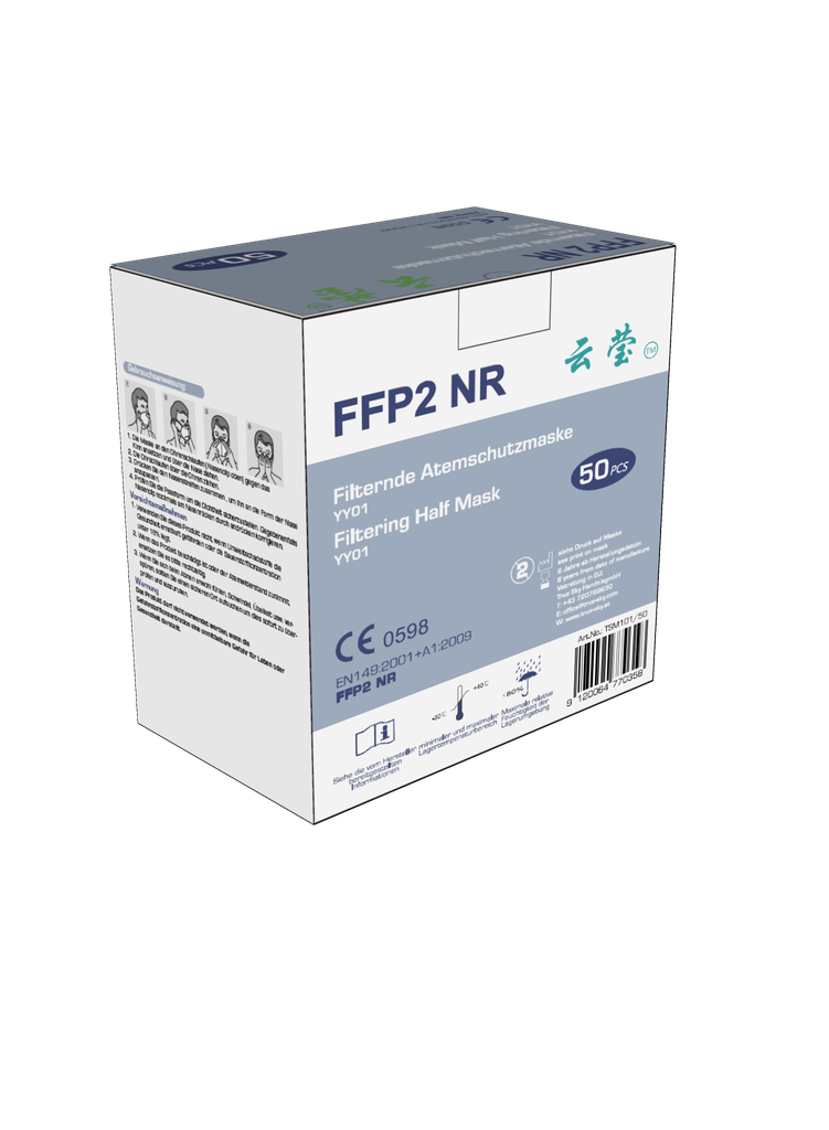 BOX Atemschutzmaske FFP2 (NR) CE Zertifikat, ohne Ventil, ear loops, 50erPack