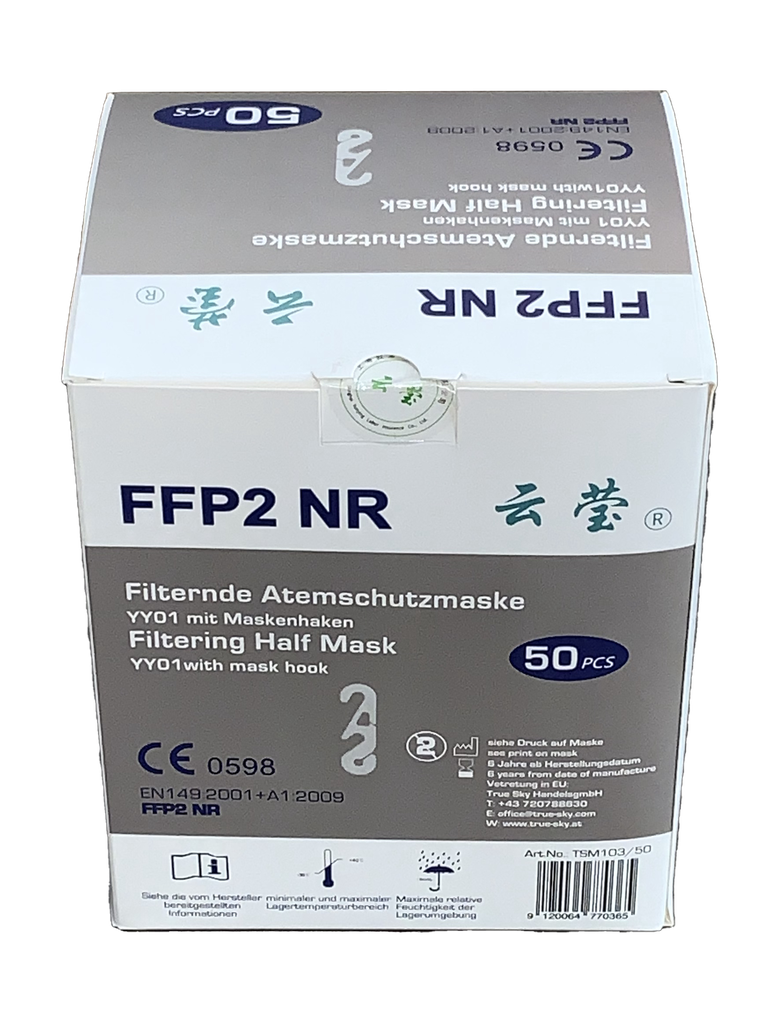 TSM103/50 Atemschutzmaske FFP2 (NR) CE Zertifikat, ohne Ventil, ear loops , mit Haken 50erPack